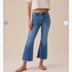 Altar’s State denim Jaylyn jeans Flared Cropped Distressed High Rise medium blue